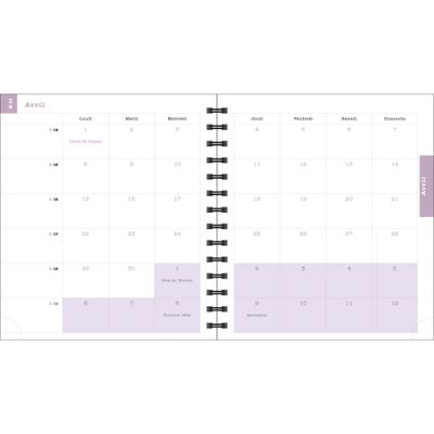 Agenda de bureau Sophie Adde Lady 18S spiralé - 1 semaine sur 2 pages - 15 x 17 cm - Violettes - Exacompta