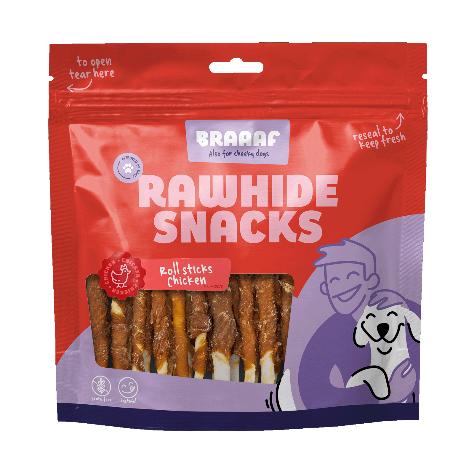 Braaaf Rollsticks - Hondensnack - 300 Gram - kip