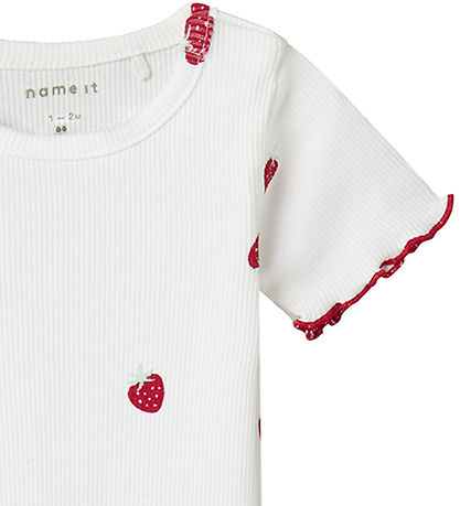 Name It Body k/ä - Rib - NbfJillie - Bright White m. Erdbeere