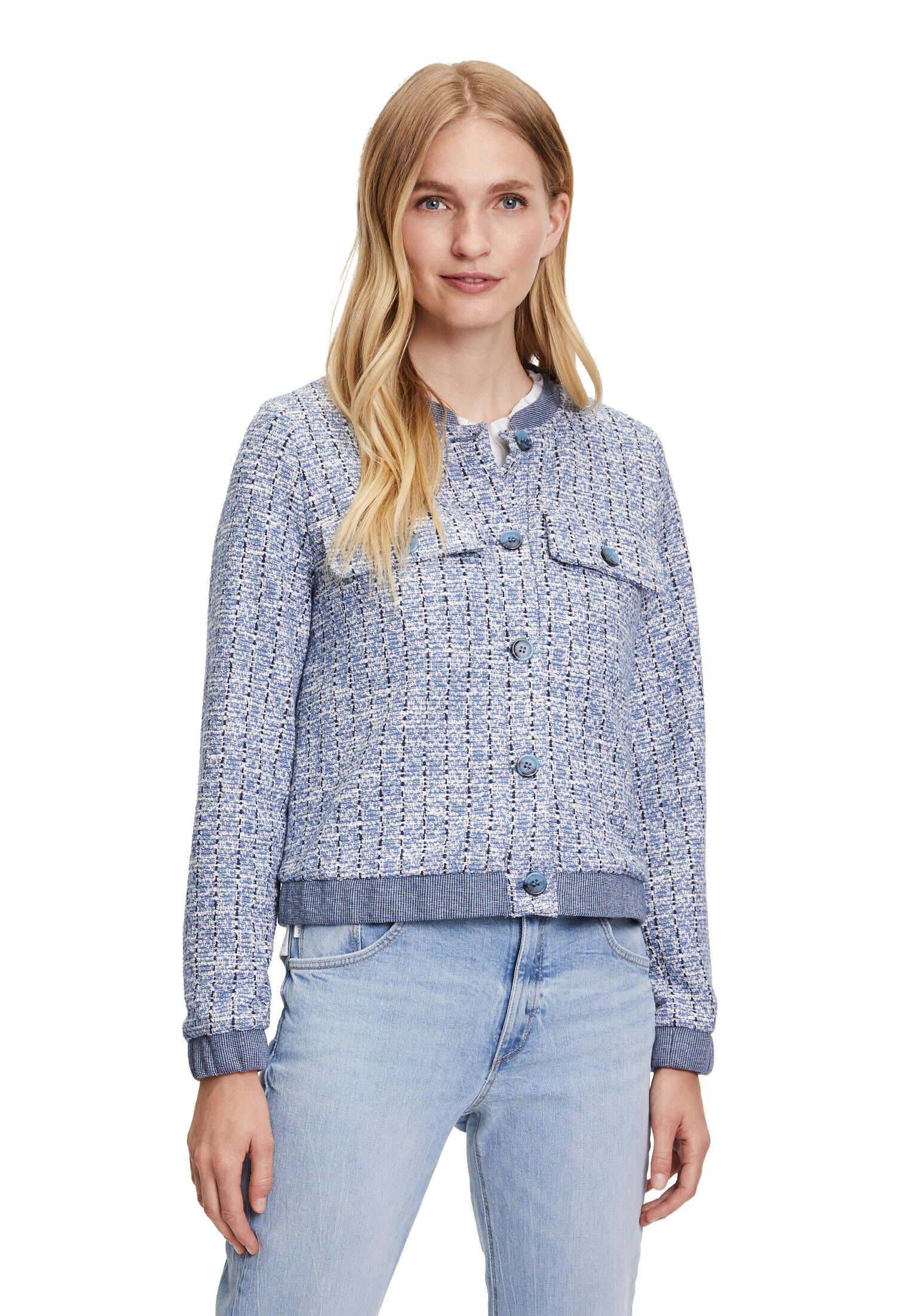 Betty & Co| Damen Tweedblazer mit Rundhalsausschnitt