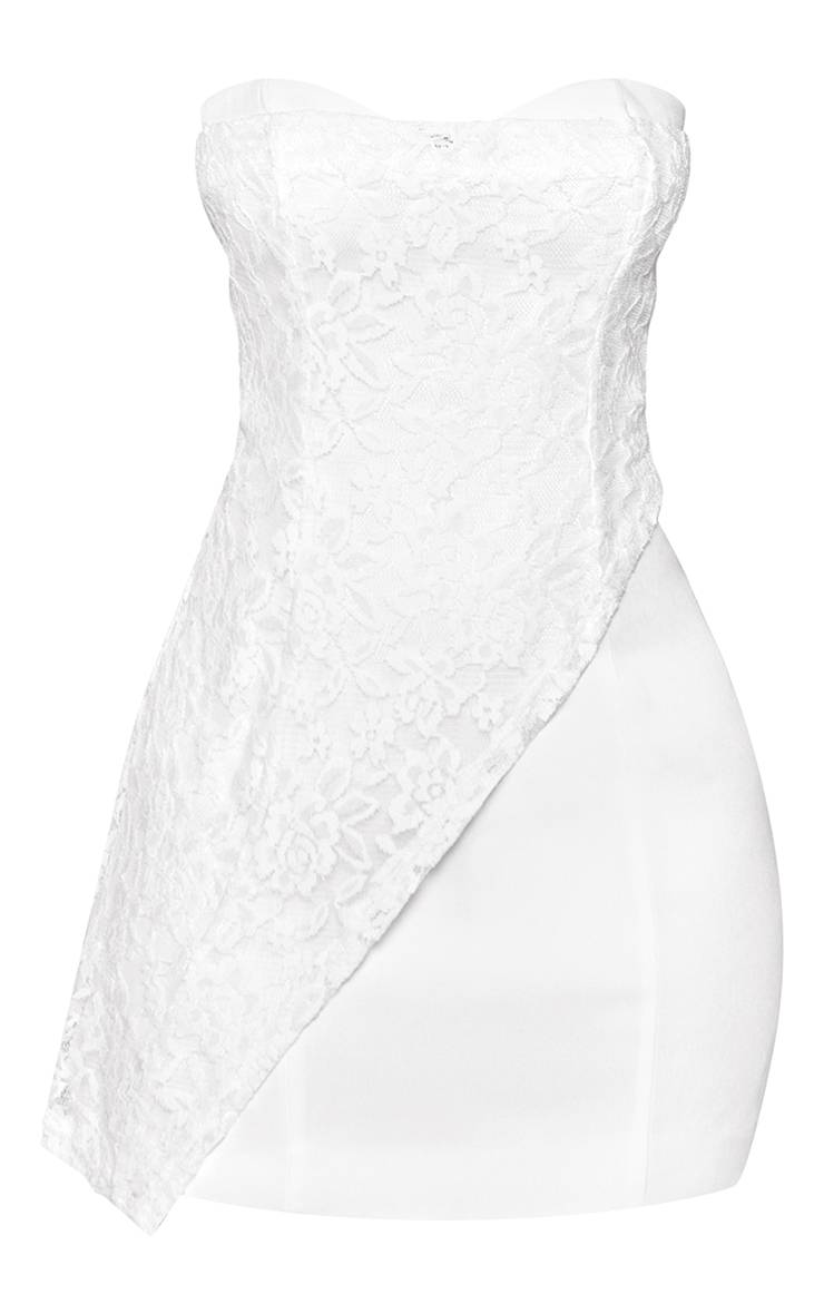 Blanc Mini Robe Bandeau Asymétrique Petite Avec Superposition De Dentelle