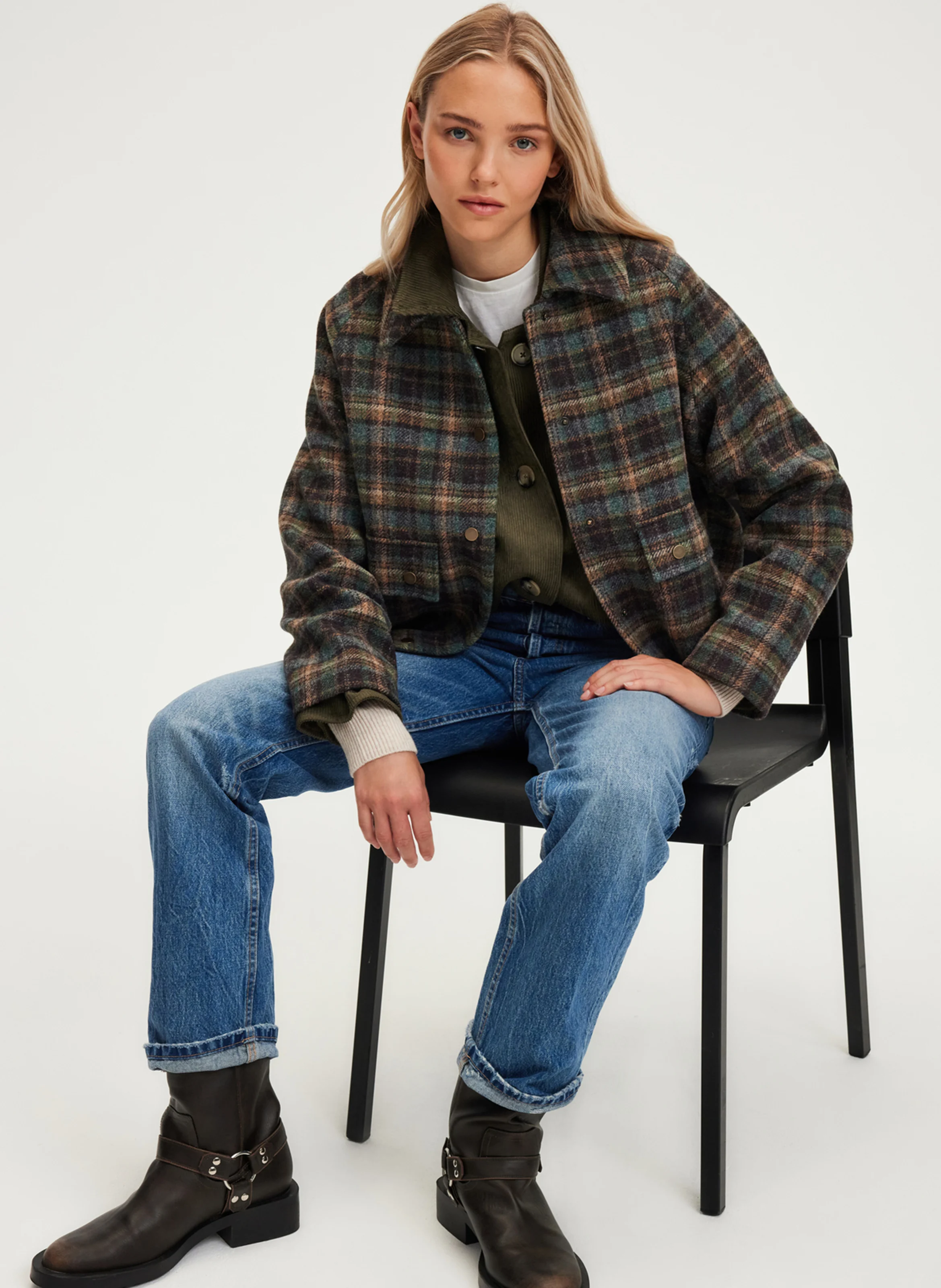 MARELLE - Blouson à carreaux en laine | Marron