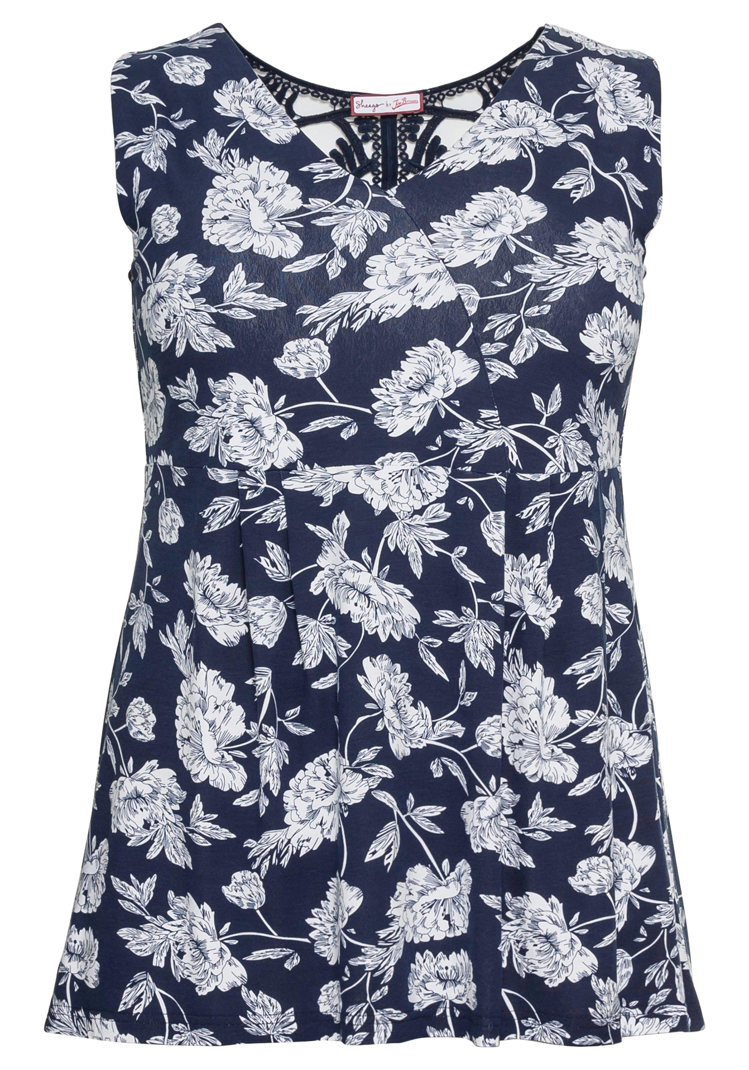 Longtop mit Blumendruck und Spitze im Rücken