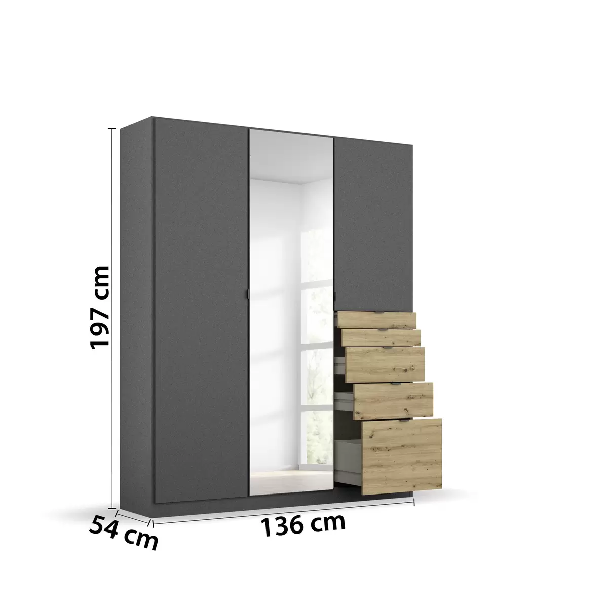 Kleiderschrank 3-trg. Ontario anthrazit,Artisan Eiche