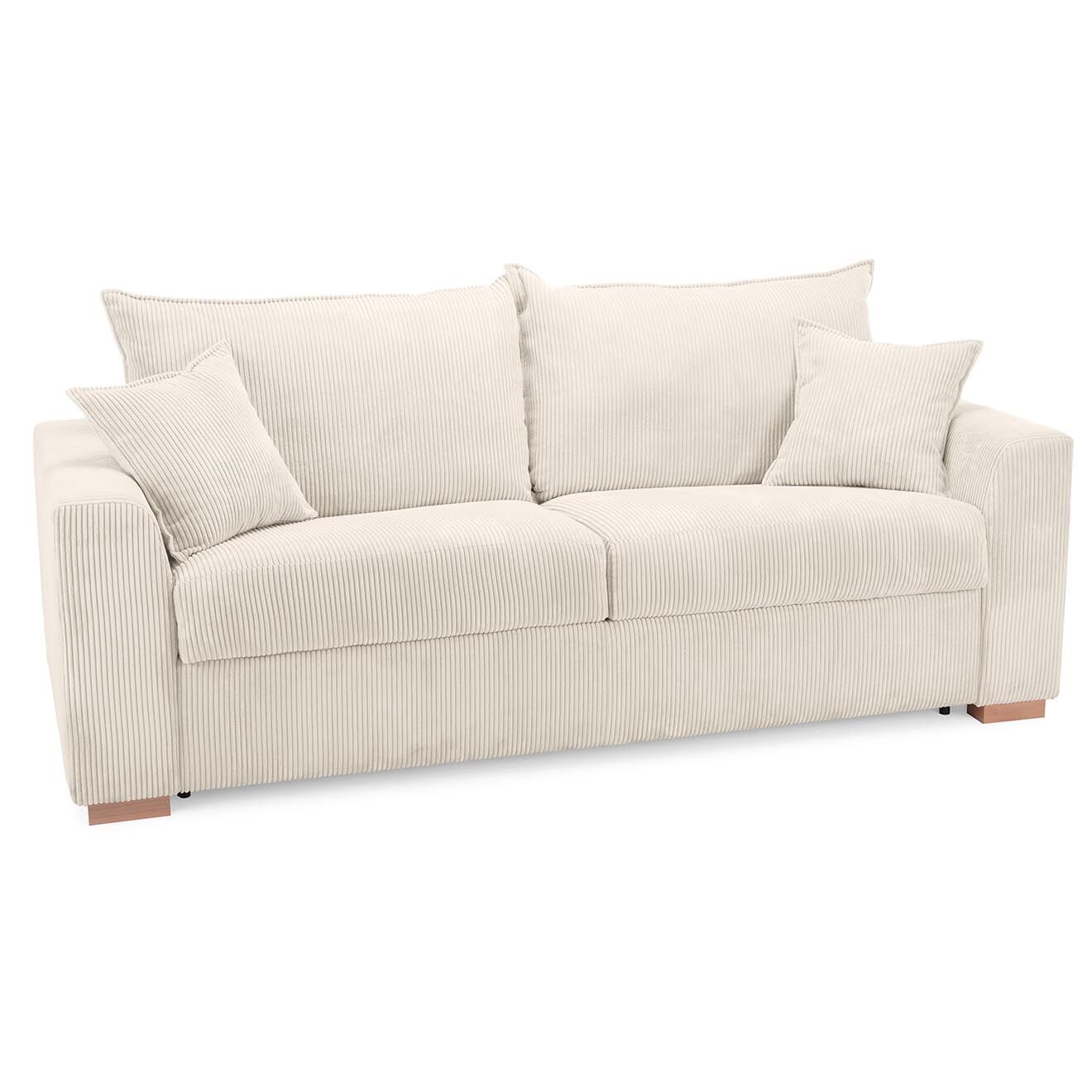 Bobochic Canapé droit augustin ouverture express velours côtelé beige - 205x97x96 cm