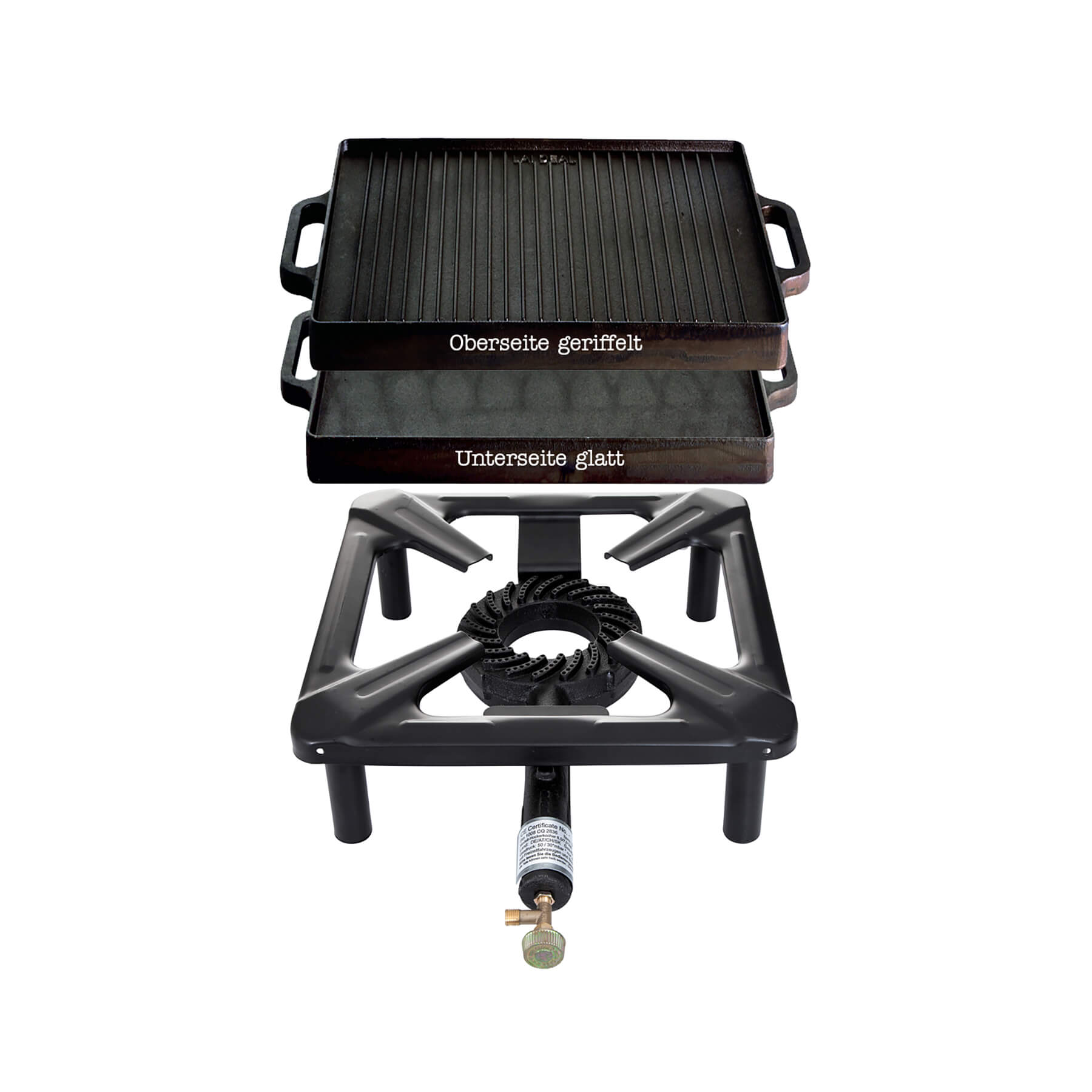 Hockerkocher 4,0 KW mit Gussgrillplatte 38x38 cm - ideal für Camping und Profiköche