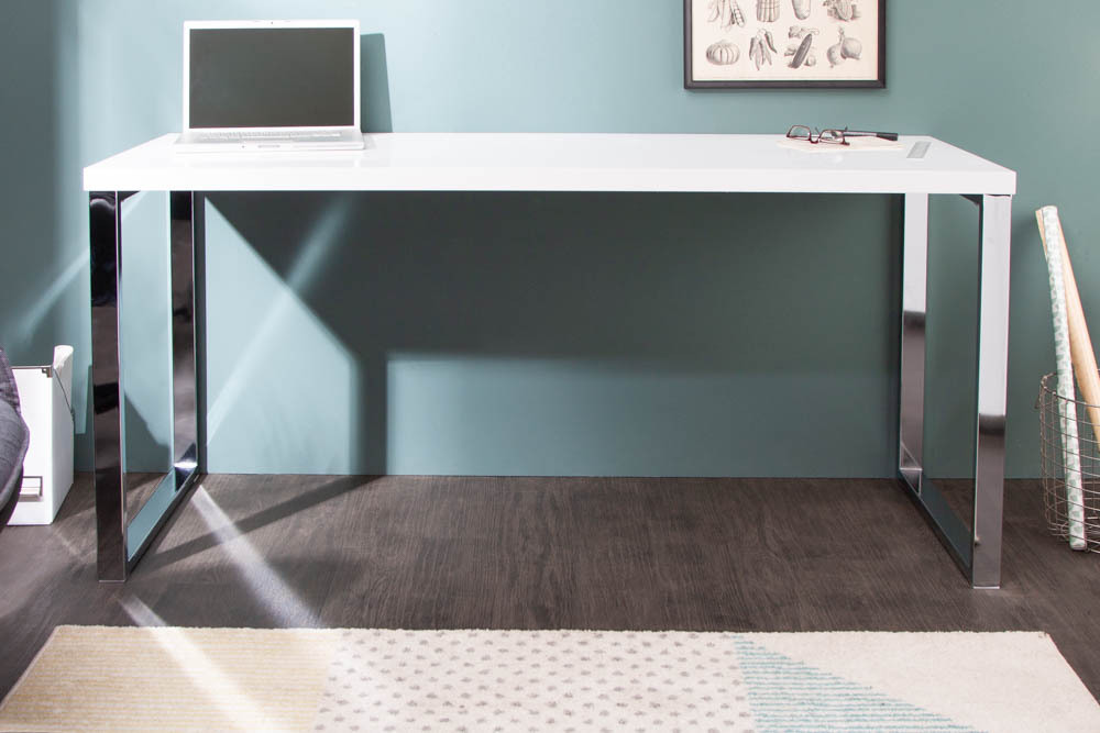 Moderner Schreibtisch WHITE DESK 140cm weiß Hochglanz Bürotisch