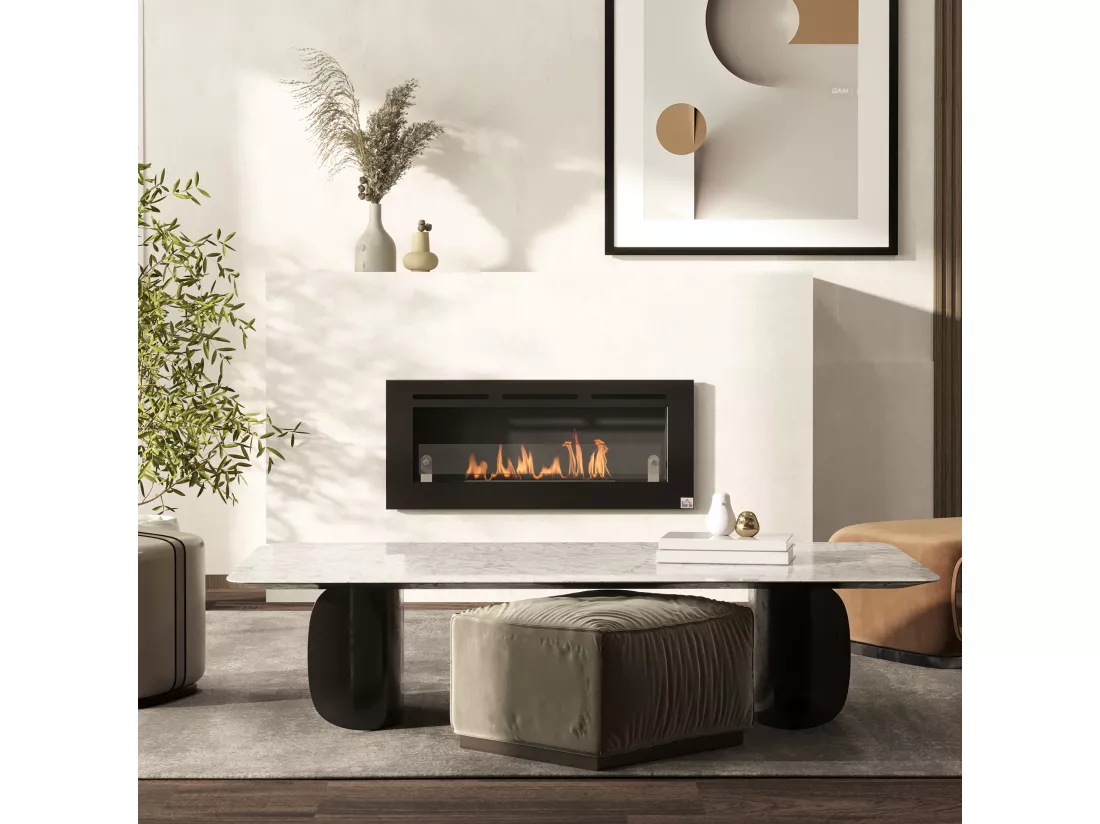 Cheminée bioéthanol murale design contemporain - réservoir 2,8 L couverture 30 m² - pare-feu verre trempé, kit fixation inclus - dim. 102L x 16l x 43H cm