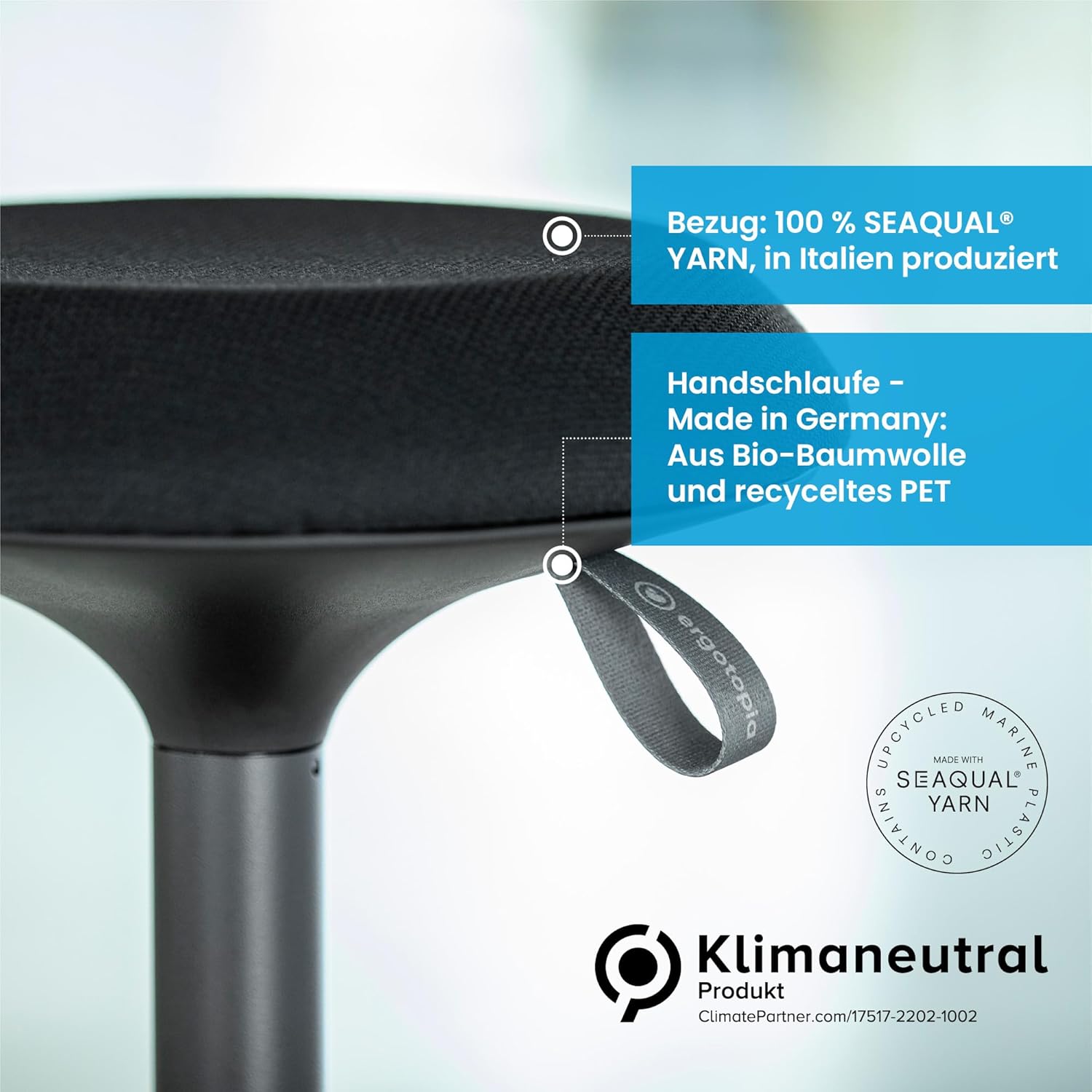 Ergotopia® Dykó ergonomischer Bürohocker - ergonomischer Sitzhocker mit Schwingeffekt - Sitzhöhe höhenverstellbar 56-83 cm - 360° drehbarer Hocker mit dynamischem Standfuß
