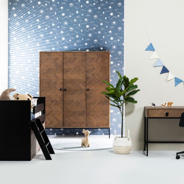Europe Baby Beau Kinderkamer Walnoot Incl. Metalen Onderstel |  Bedbank 90 x 200 cm   Bureau