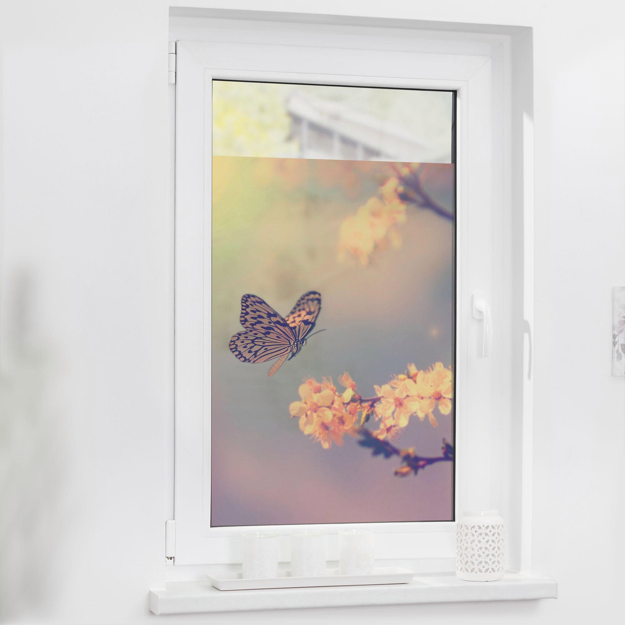 LICHTBLICK ORIGINAL Fensterfolie »Schmetterling Blüte« 1 Stk. blickdicht strukturiert Klebepunkte selbstklebend, Sichtschutz