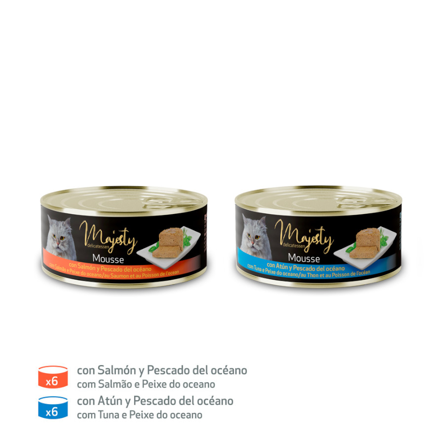 Mousse de peixe Majesty para gatos adultos em lata - Pacote