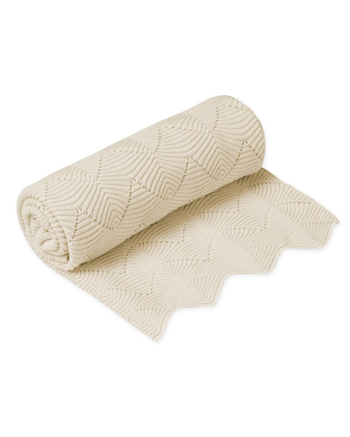 Babyteppe – 80×100 – Strikket Øko Bomull | Scallop Knit Blanket, Cream, Cream, Cream, Cream, Cream