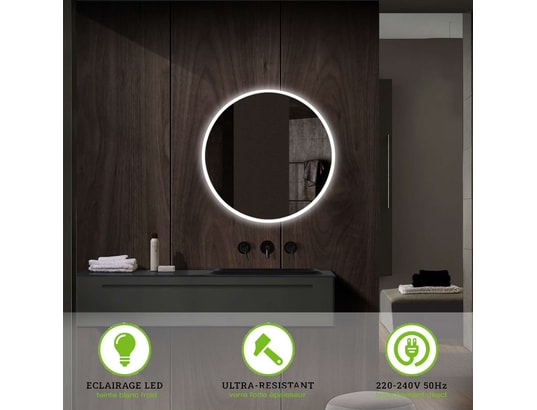 CRISTALED - Miroir de salle de bains lumineux éclairage intégré led rond...