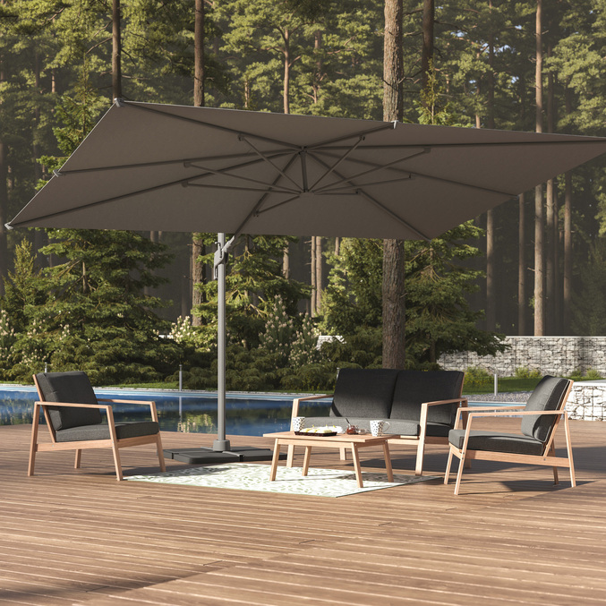 Parasol déporté rectangulaire MELHIA Anthracite + 4 dalles de parasol STACIO