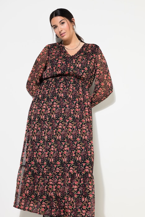 Maxikleid, A-Line, doppellagig, Chiffon, Asia Print
