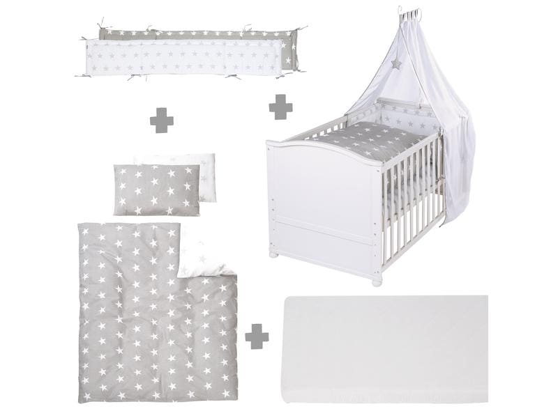 roba Babybett Komplett-Set Little Stars 70 x 140 cm Komplettbettsett umbaubar inkl. Bettwäsche, Himmel, Nest und Matratze