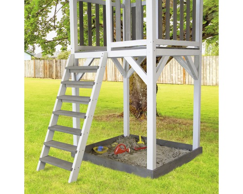 Speeltoren Beach Tower, hout, blauw, met dubbele schommel
