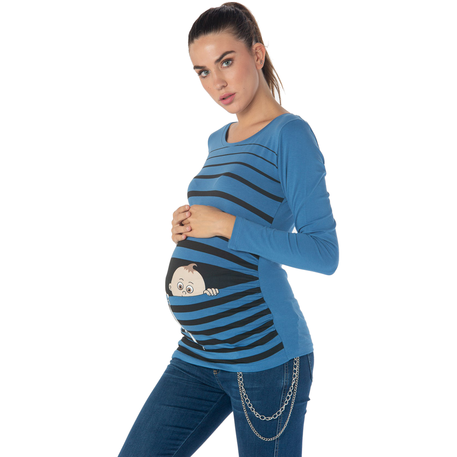 M.M.C. Umstandslangarmshirt Baby Flucht mit Motiv Dunkelblau