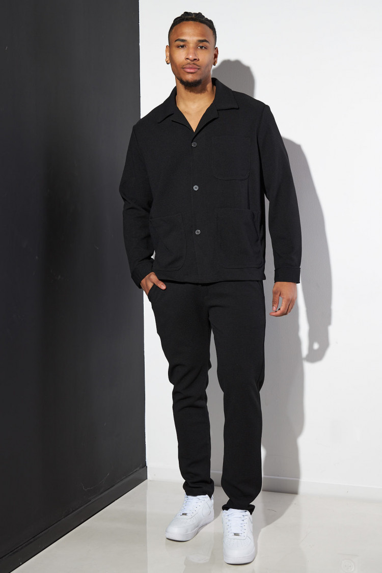 Ensemble 2 pièces chemise + pantalon noir texturé