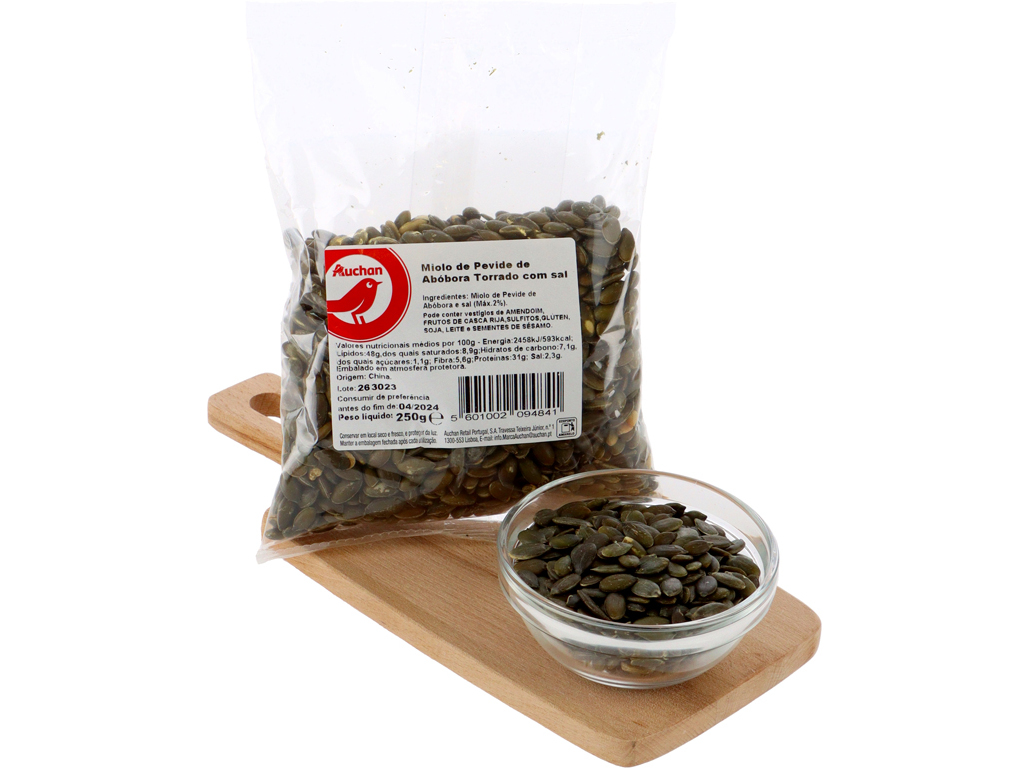 MIOLO DE PEVIDE TORRADA COM SAL AUCHAN 250G