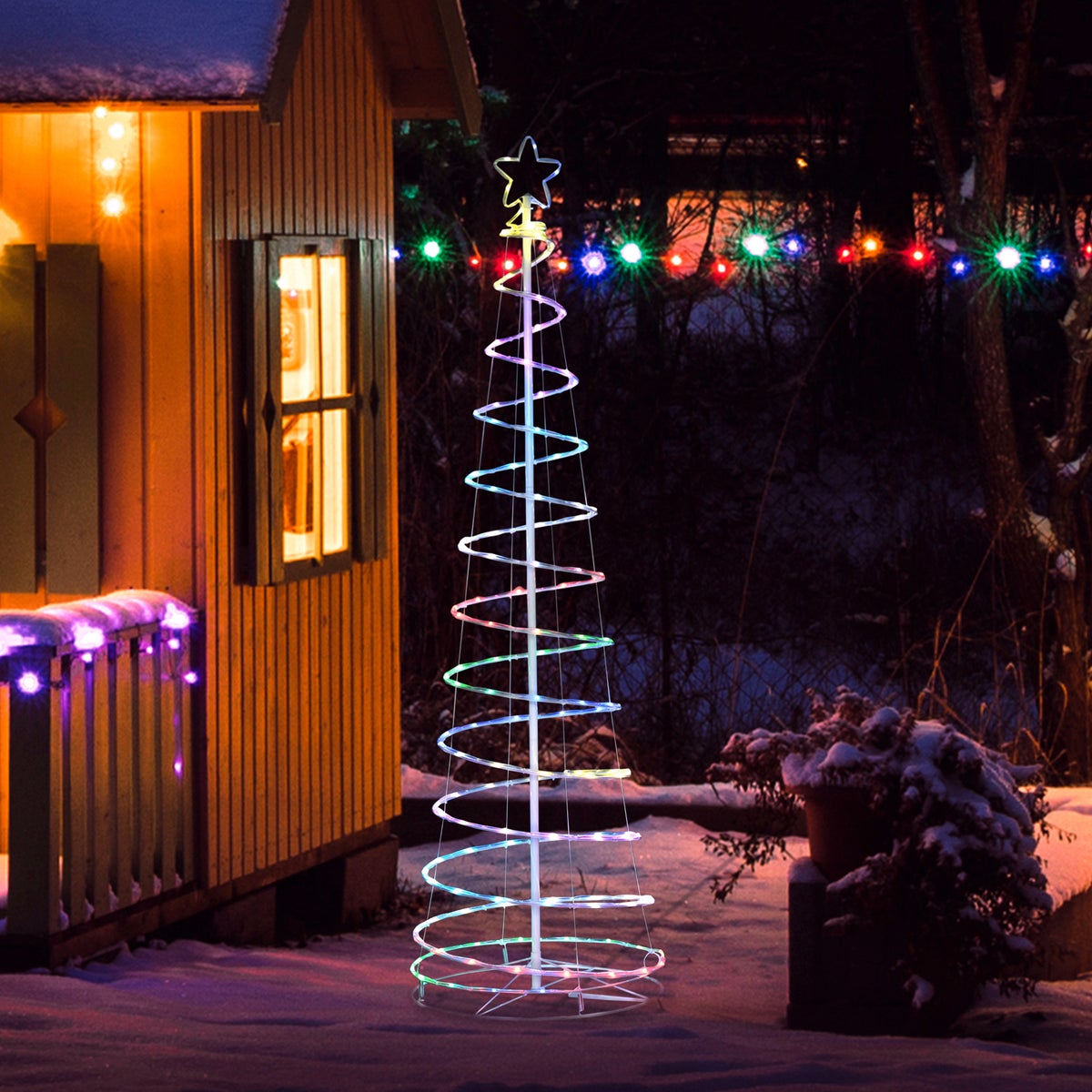 Outsunny LED-spiraalkerstboom met 135 minilampjes, kerstversiering voor binnen en buiten, PP-kunststof en metaal, wit, Ø55 x 183 cm