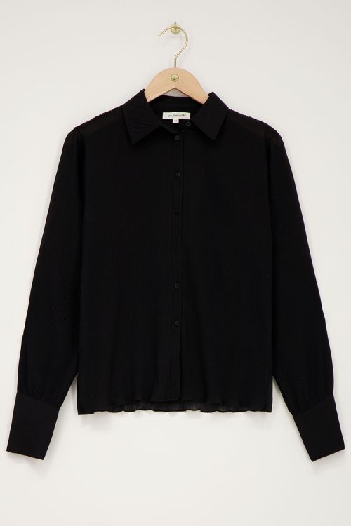 Zwarte oversized plissé blouse