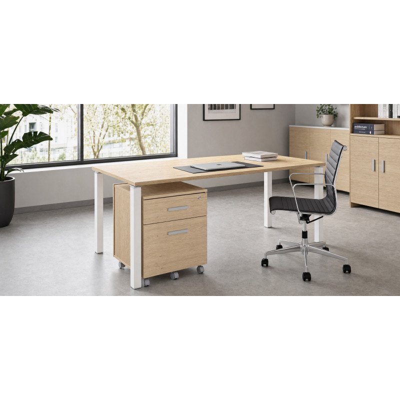 Pack bureau Eden L 160 cm + caisson mobile 2 tiroirs Eden