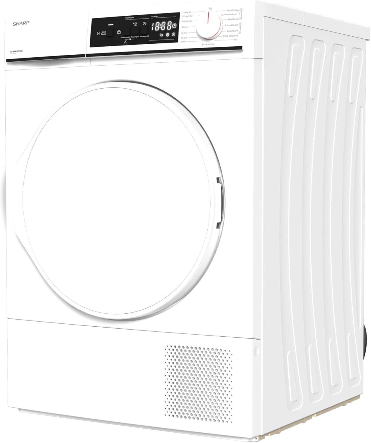 Sharp KD-NHA7S7PW21-DE Wärmepumpentrockner Frontlader, E, 7 kg, 15 Programme, 30 Min. Kurzprogramm, Schontrommel, LED-Innenbeleuchtung, Kindersicherung, Weiß