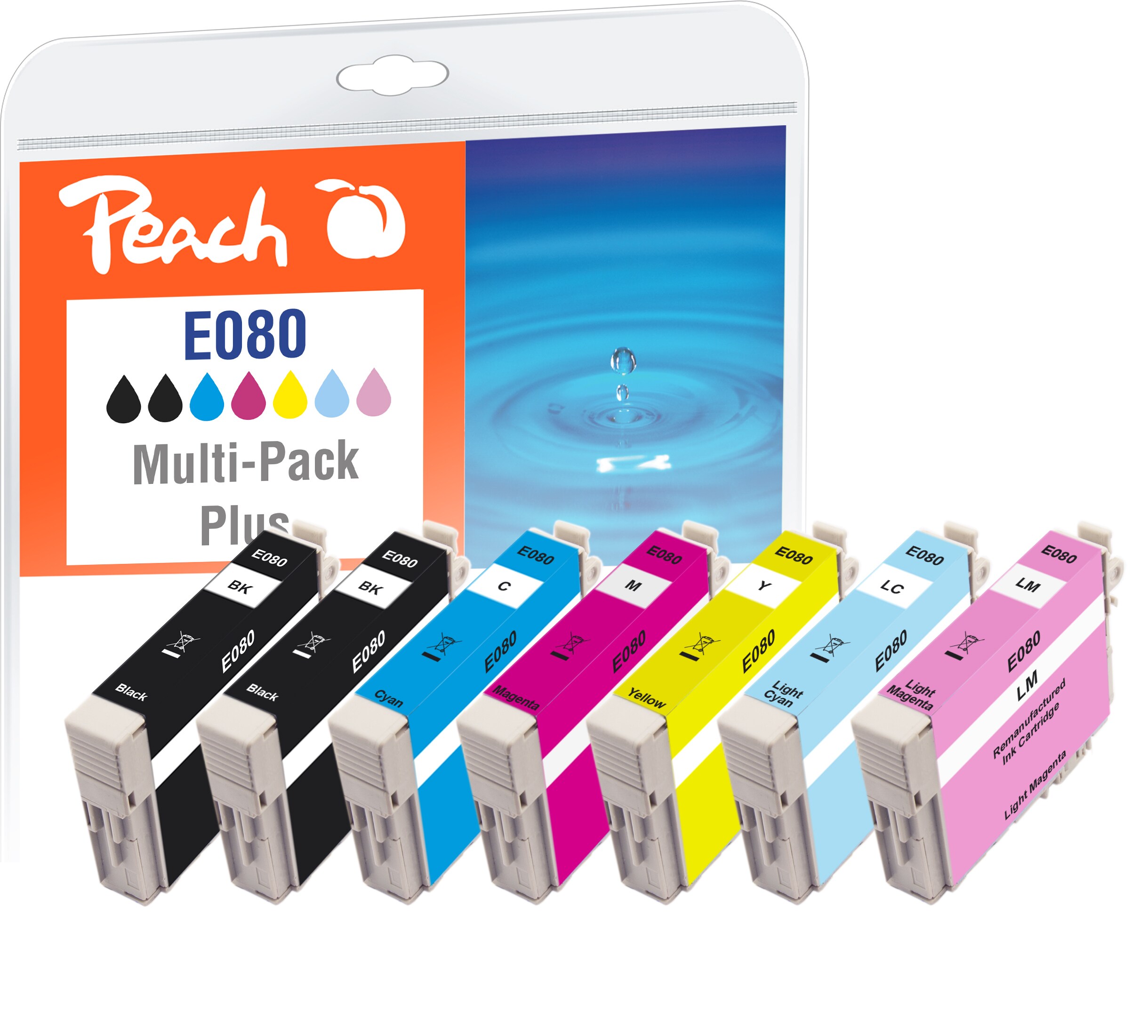 Peach E8077 Druckerpatronen (2*bk, cy, cyph, ma, maph, ye) ersetzt Epson T0807, T0801, C13T08074011, C13T08014011 für z.B. Epson Stylus Photo P 50 (wiederaufbereitet)