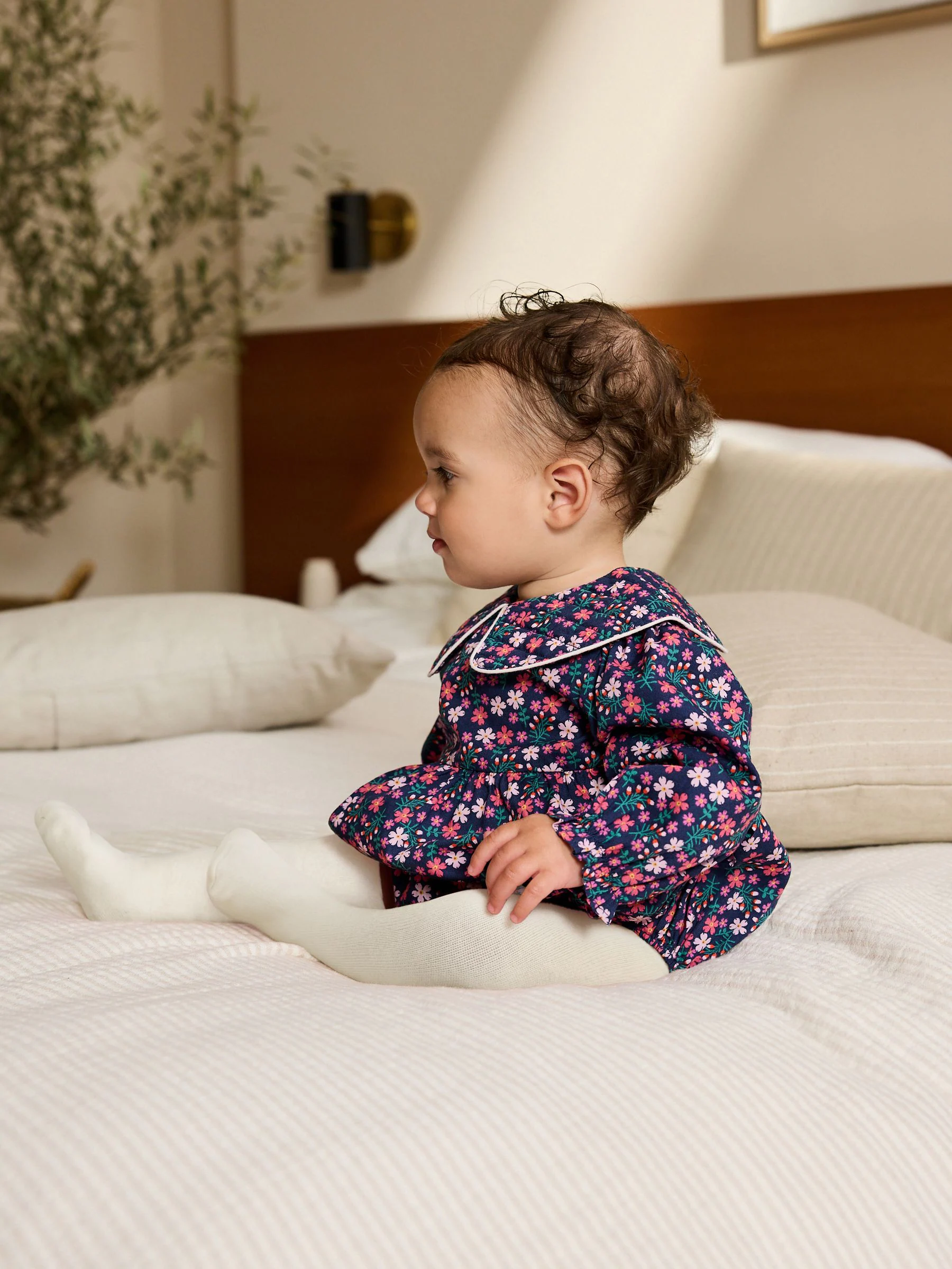 Marineblauwe fijne print - Babyrompers met bloemenprint Set 2 -delig met maillot (0mnd -3jr)