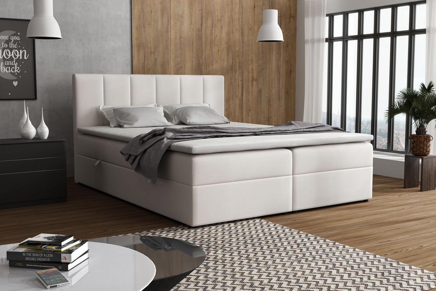 Lisa Boxspringbett mit Bettkästen H2/H3 Matratze und Topper (Beige, 180 x 200 cm)