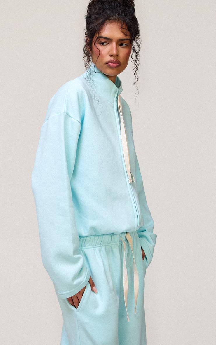Bleu Clair Sweat-shirt Col Cheminée Avec Cordon De Serrage Contrasté
