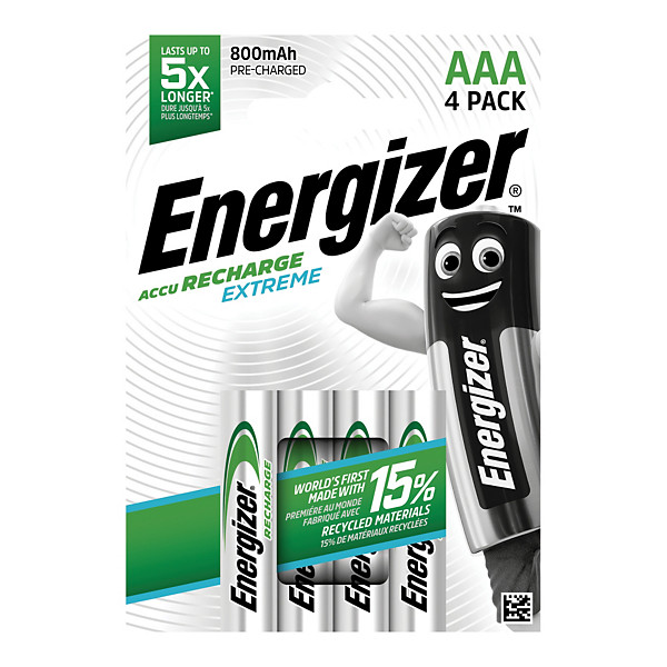 Piles rechargeables Energizer Extrême 800mAh LR03 AAA, lot de 4