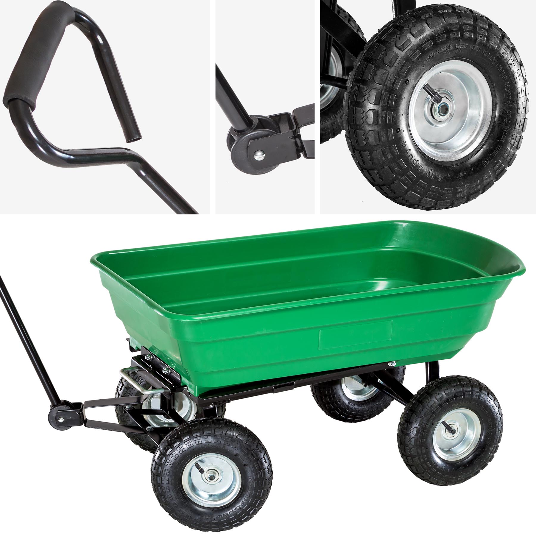 tectake® Bollerwagen, mit Kippfunktion, leichtgängige Lenkachse, Belastbarkeit 300 kg