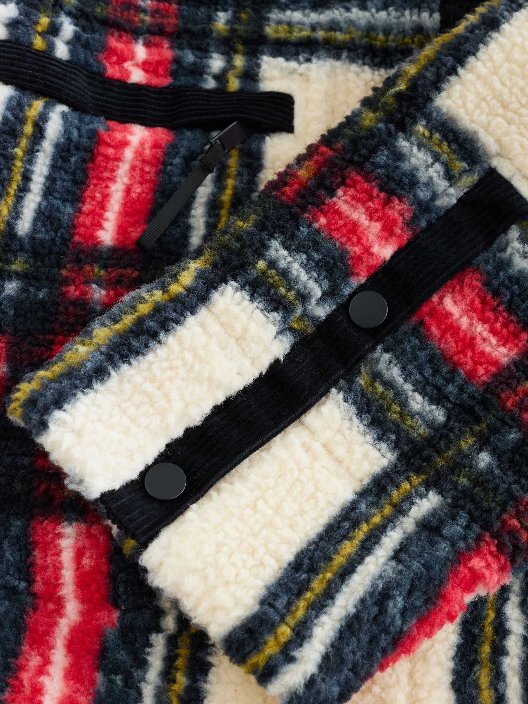 Zwart/Wit/Rood Ruit - Behaaglijke teddy Borg mixgeweven fleece Jack met Knoopsluiting