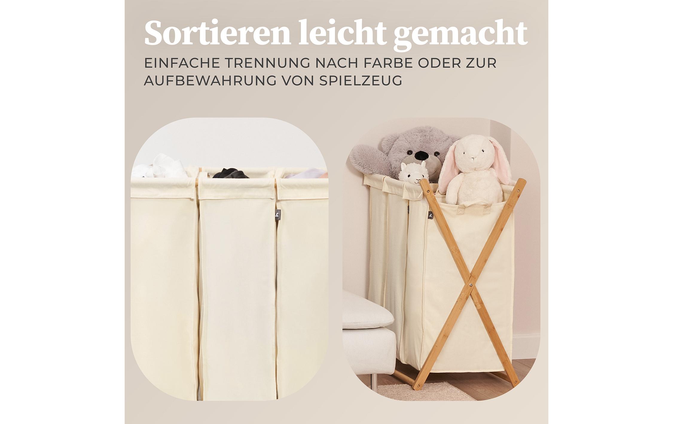 Wäschekorb Xavier 150 l, Grau/NatureAufbewahrungsbox mit 3 Kammern
