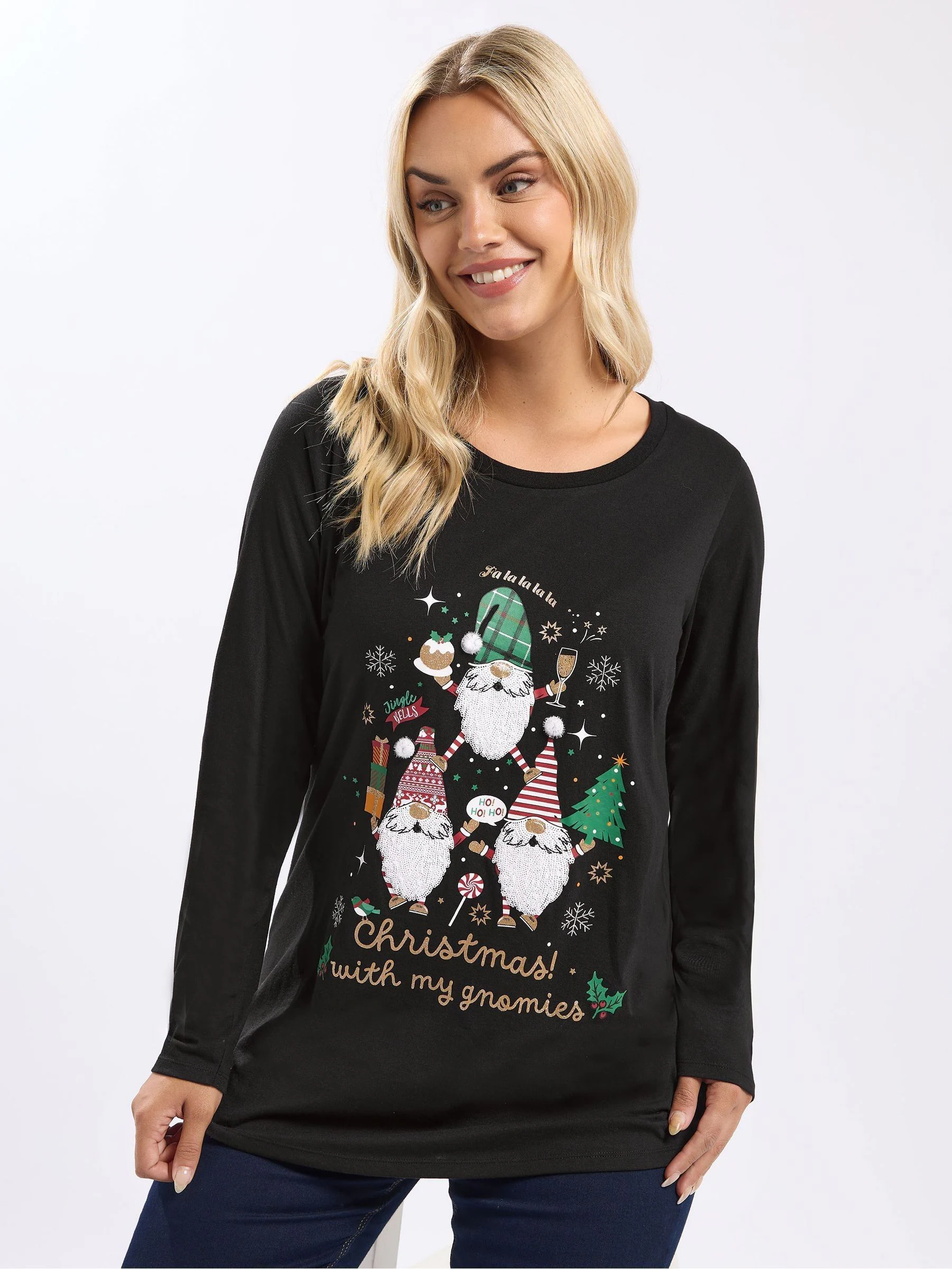 Zwart - Yours Curve Novelty T-shirt met lange mouwen