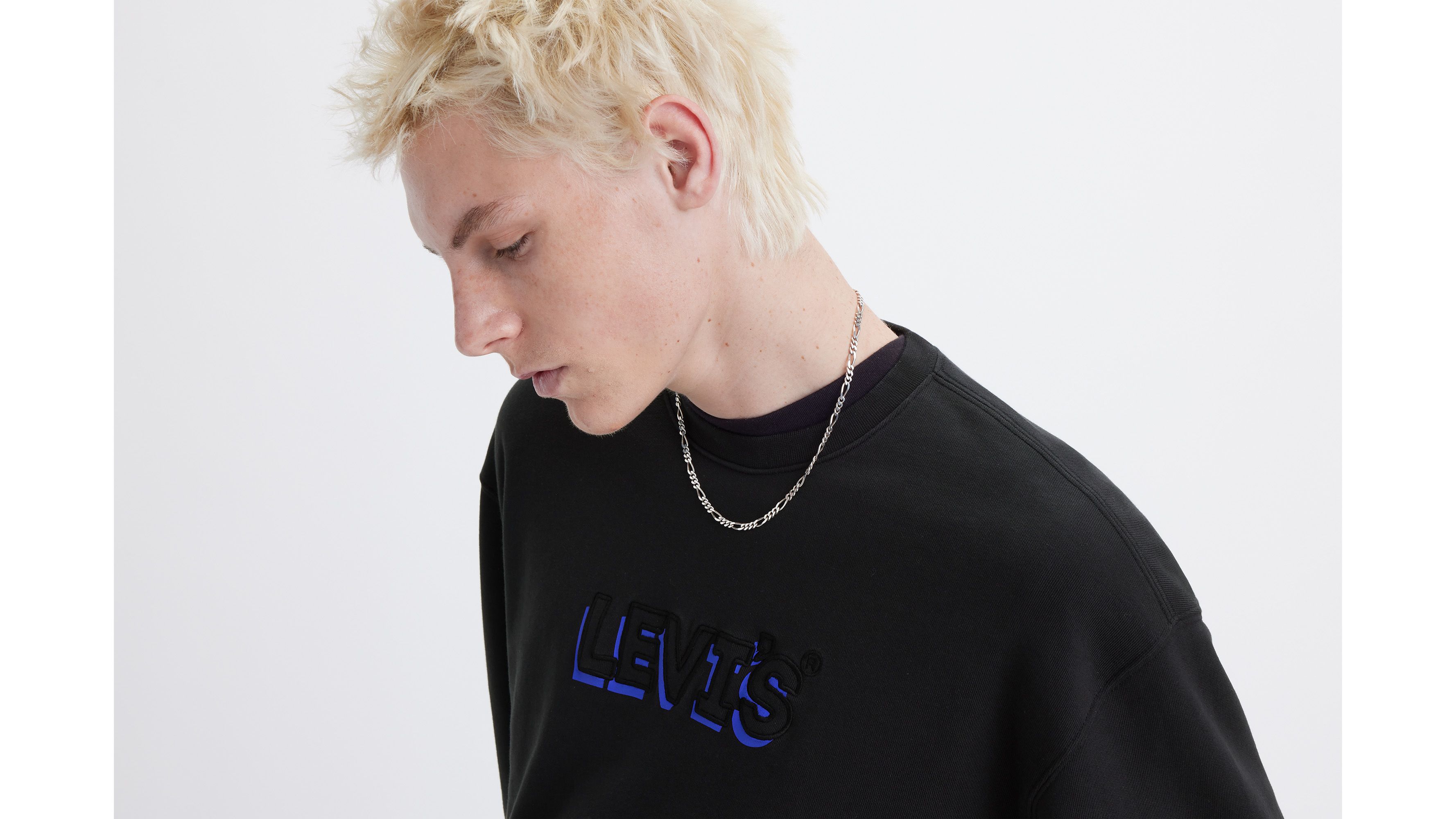 Sweat-shirt col rond graphique Relaxed - Headline Logo Crew Caviar - Noir