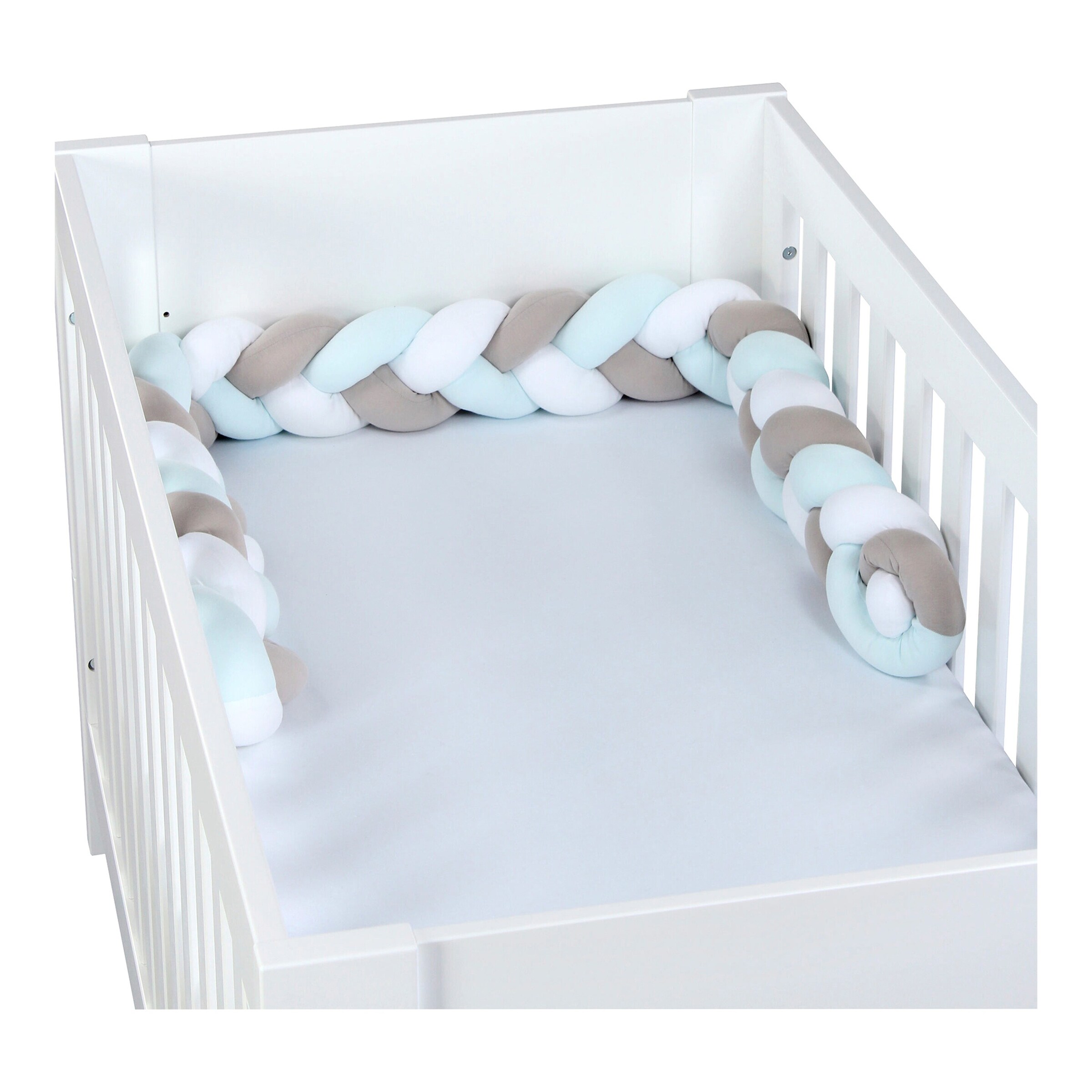 babybay® Nestchenschlange Jersey geflochten 200 cm weiß / beige / aqua