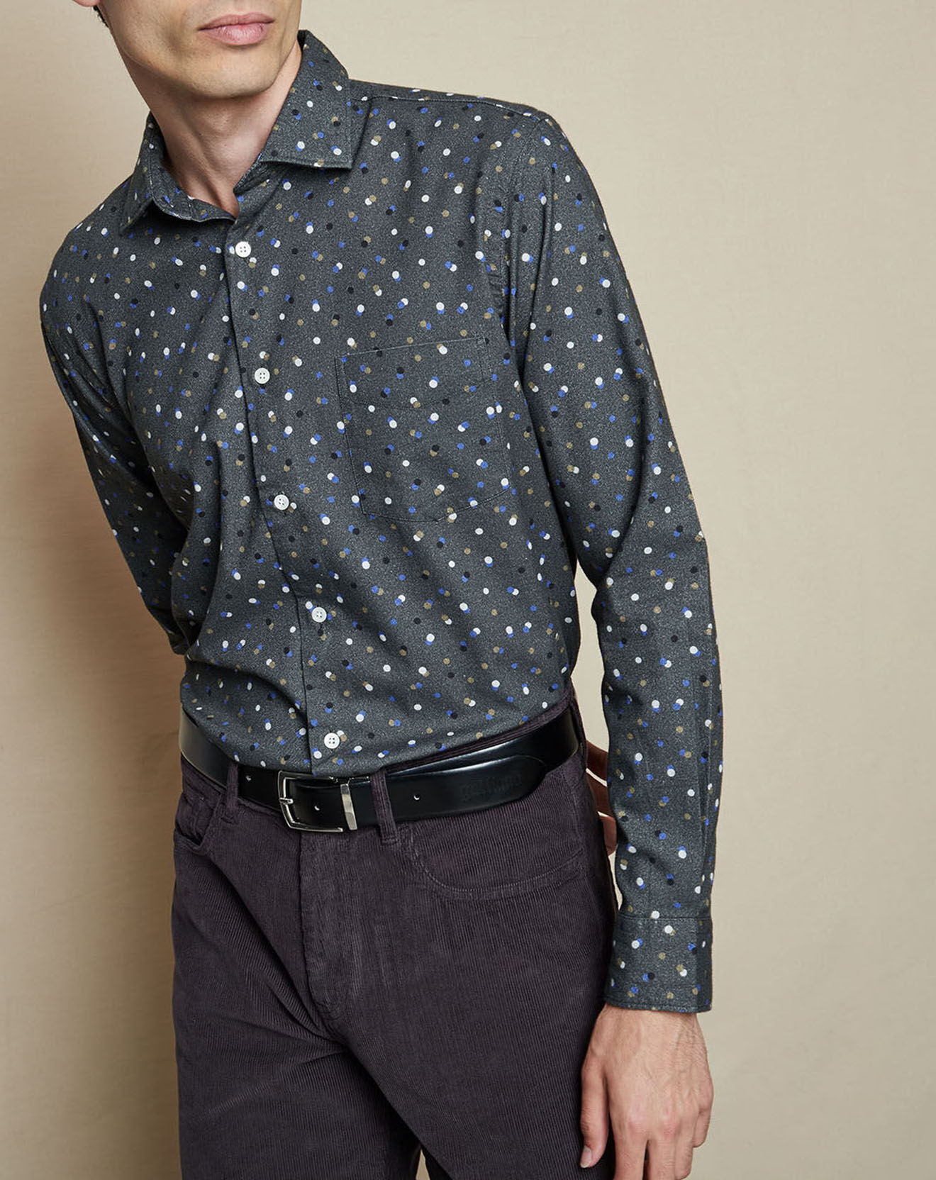 Hartford Chemise Regular Penn à pois gris/blanc/beige/bleu