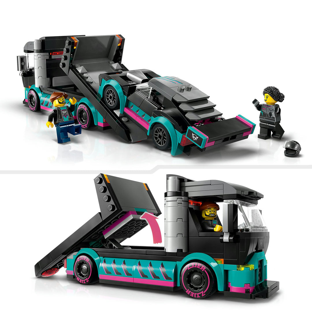 LEGO city raceauto en transporttruck bouw