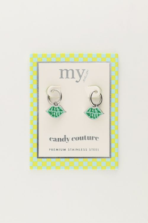 Candy oorringen met groene très belle bedel