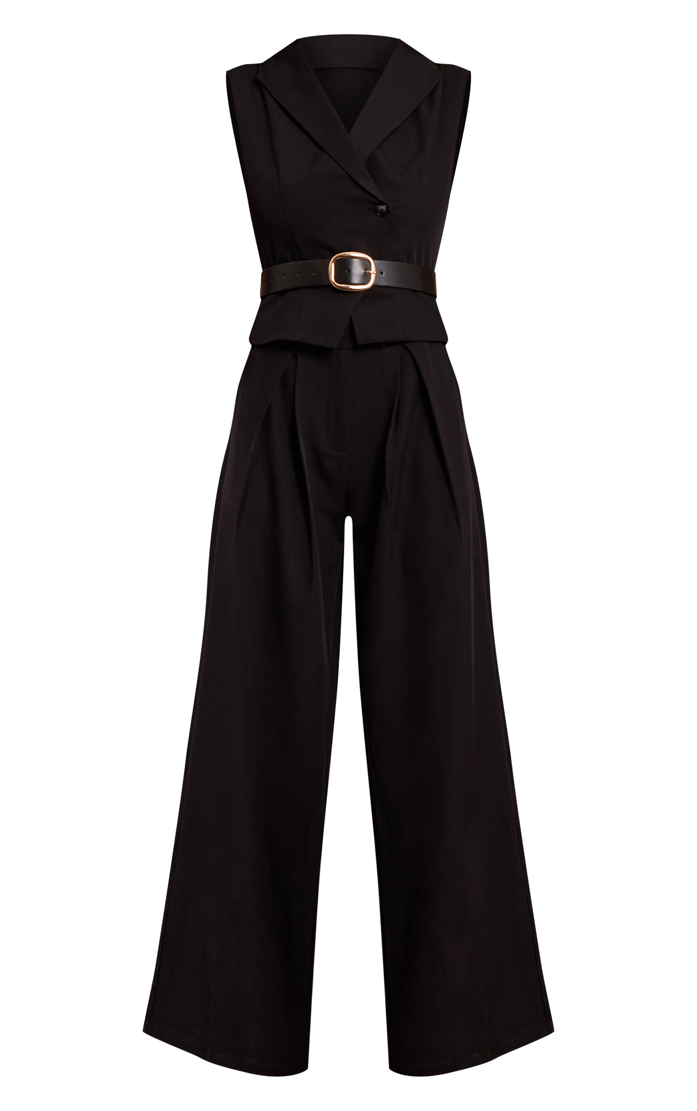 Noir Combinaison-pantalon Droite Tissée Ajustée