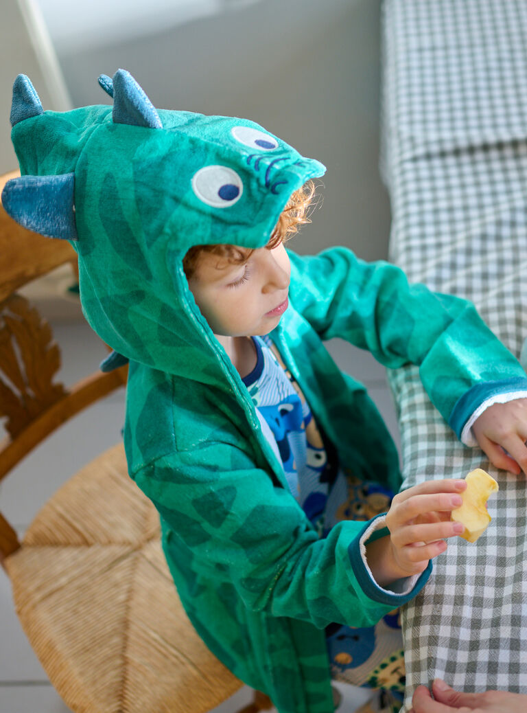 peignoir garçon en éponge avec une tête de dragon