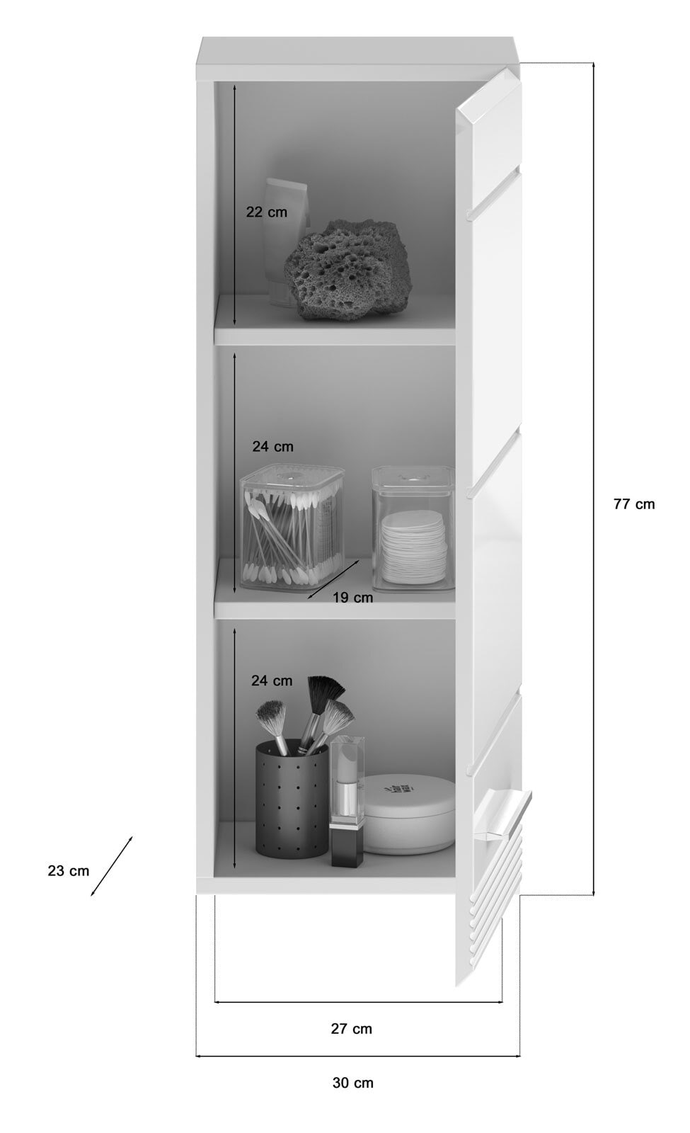 Bad Hängeschrank LINUS 30 x 77 cm weiß