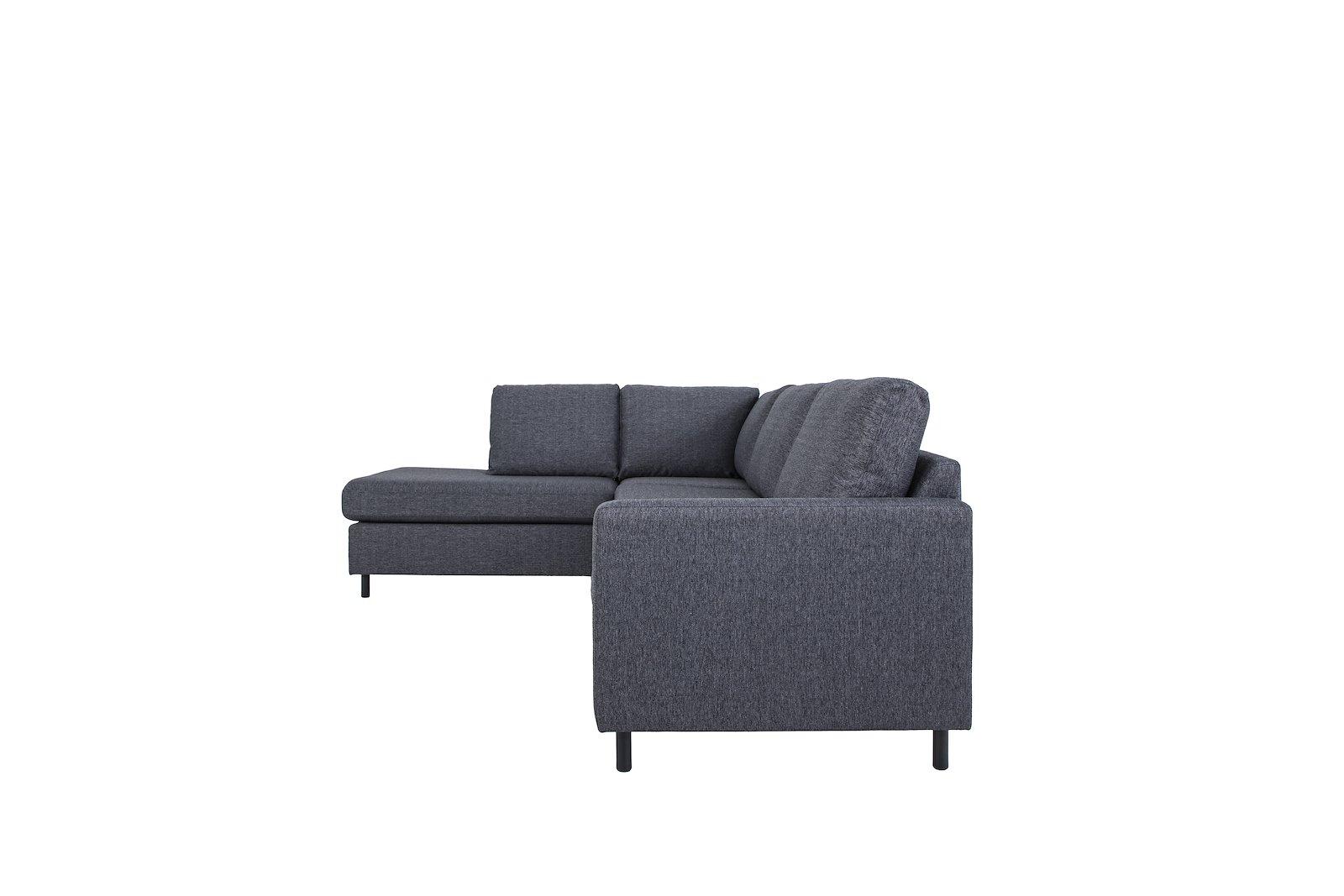 Stockholm hjørnesofa 3-seter DUO med åpen ende venstre. Tekstil Hygge 97 Antrasitt med sorte ben