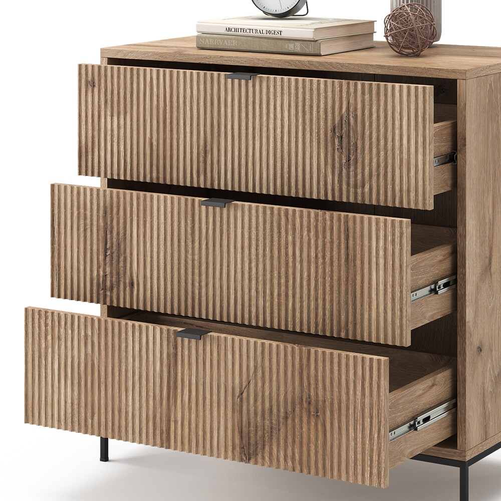 Vicco Kommode Eliza Viking Oak 80 x 81,2 cm mit 3 Schubladen
