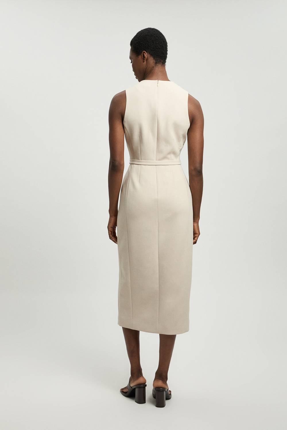 KarenMillen Robe Crayon Midi Ajustée Ceinturée En Tissu Stretch Compact