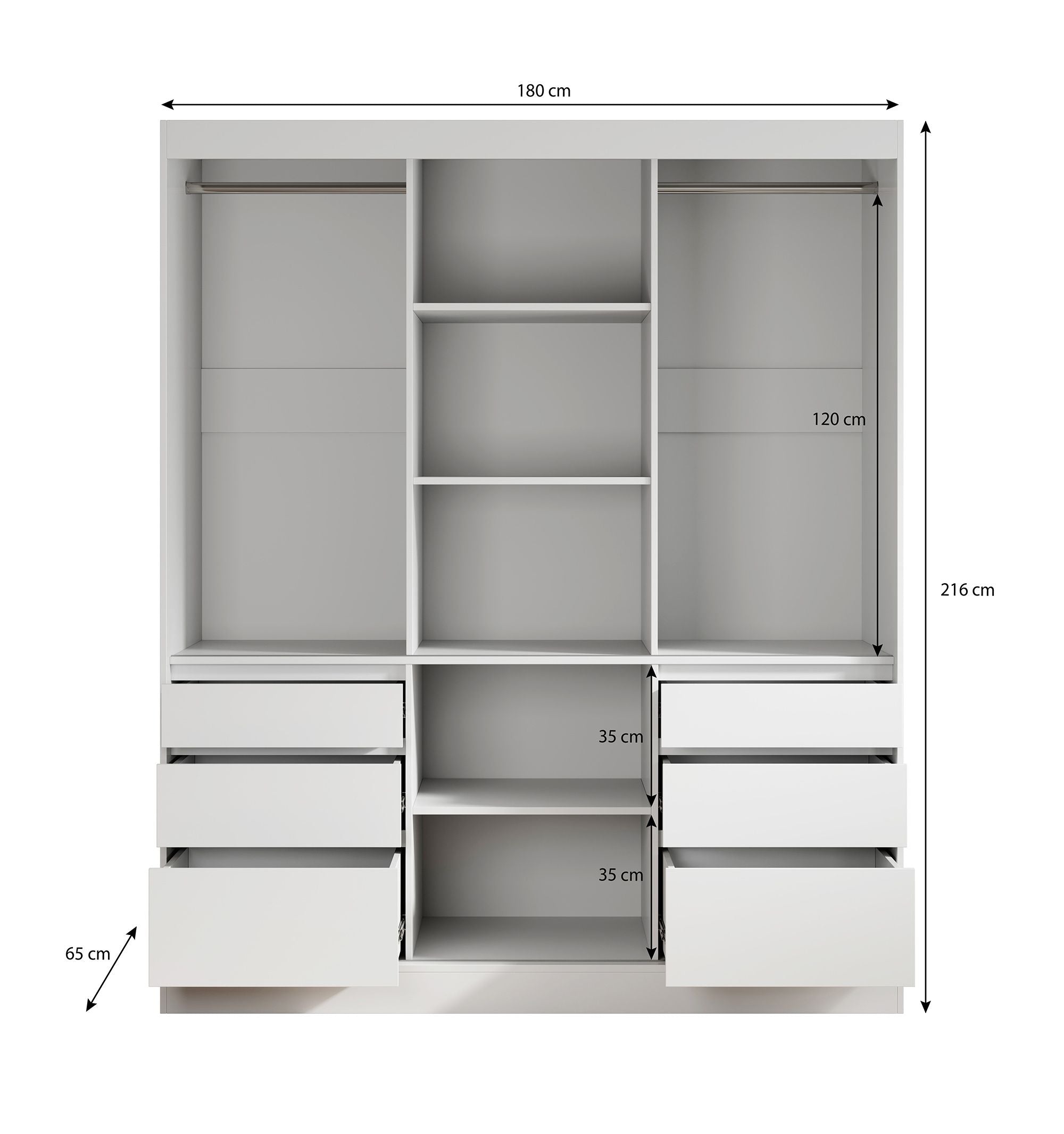 Henry - Kledingkast met schuifdeuren - Wit - 180x65x216 cm